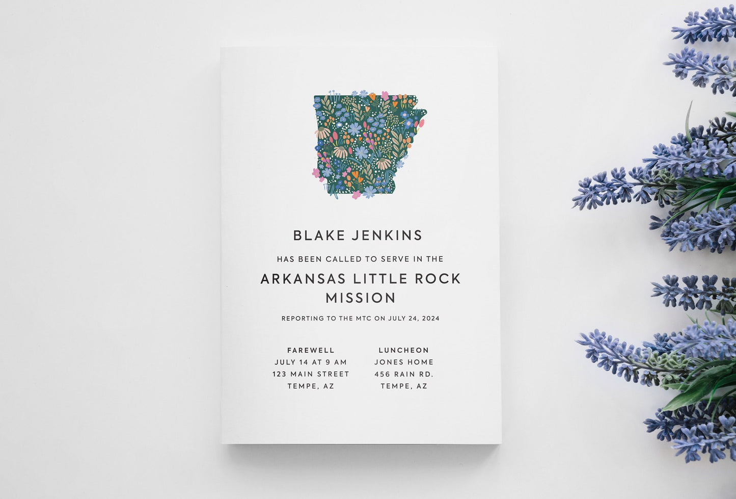 Floral Arkansas Mission Farewell Invitation (Canva Template)