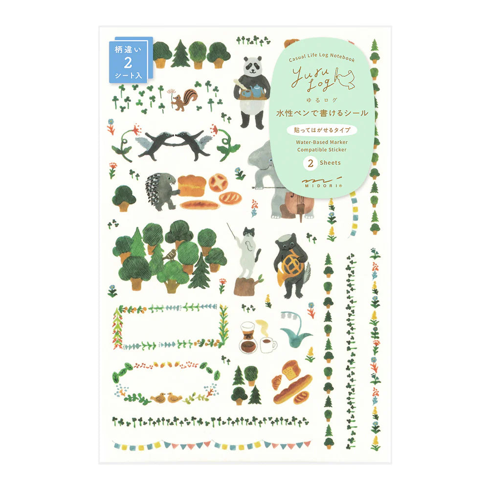 Midori Yuru Log Sticker 2 Sheets - Forest Animals