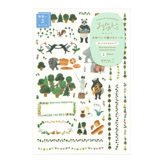 Midori Yuru Log Sticker 2 Sheets - Forest Animals