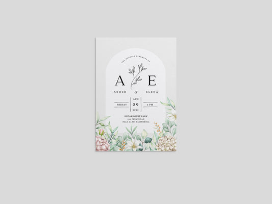Arched Boho Wildflower Wedding Invitation Template (Digital Download)
