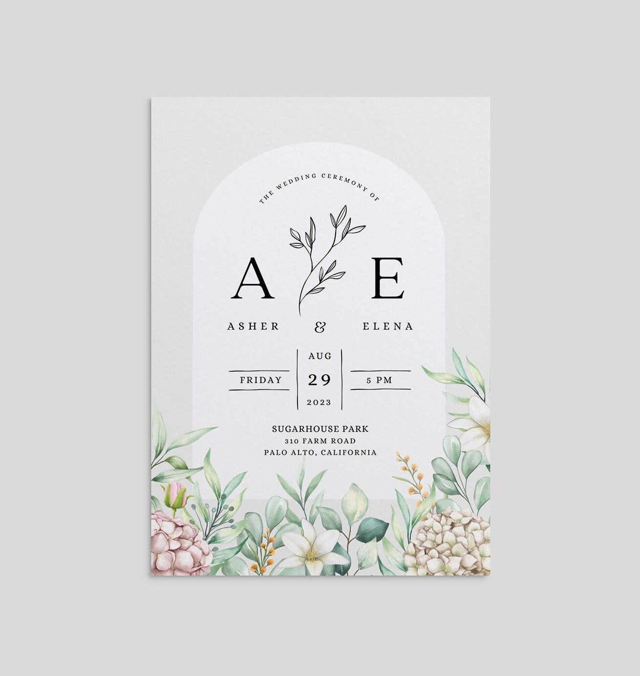 Arched Boho Wildflower Wedding Invitation Template (Digital Download)