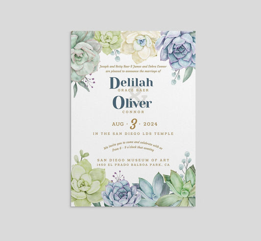 Boho Succulent Wedding Invitation Template (Printable Download)