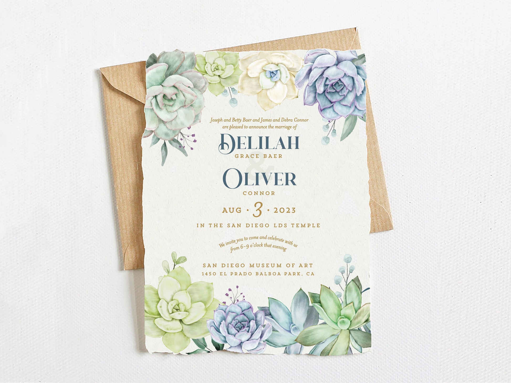 Boho Succulent Wedding Invitation Template (Printable Download)