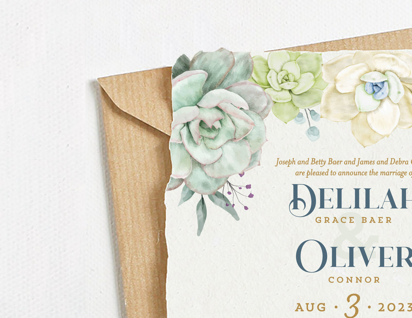 Boho Succulent Wedding Invitation Template (Printable Download)