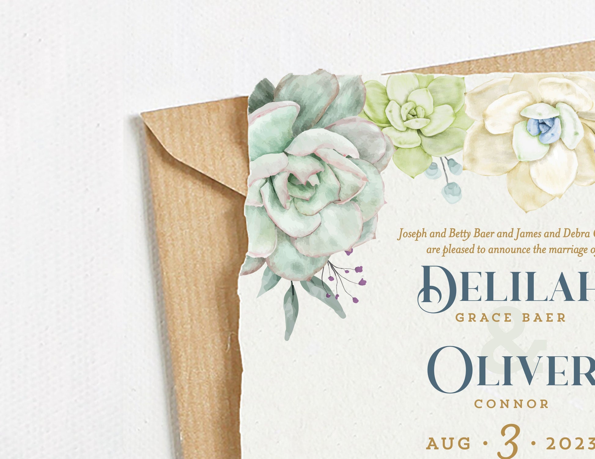 Boho Succulent Wedding Invitation Template (Printable Download)
