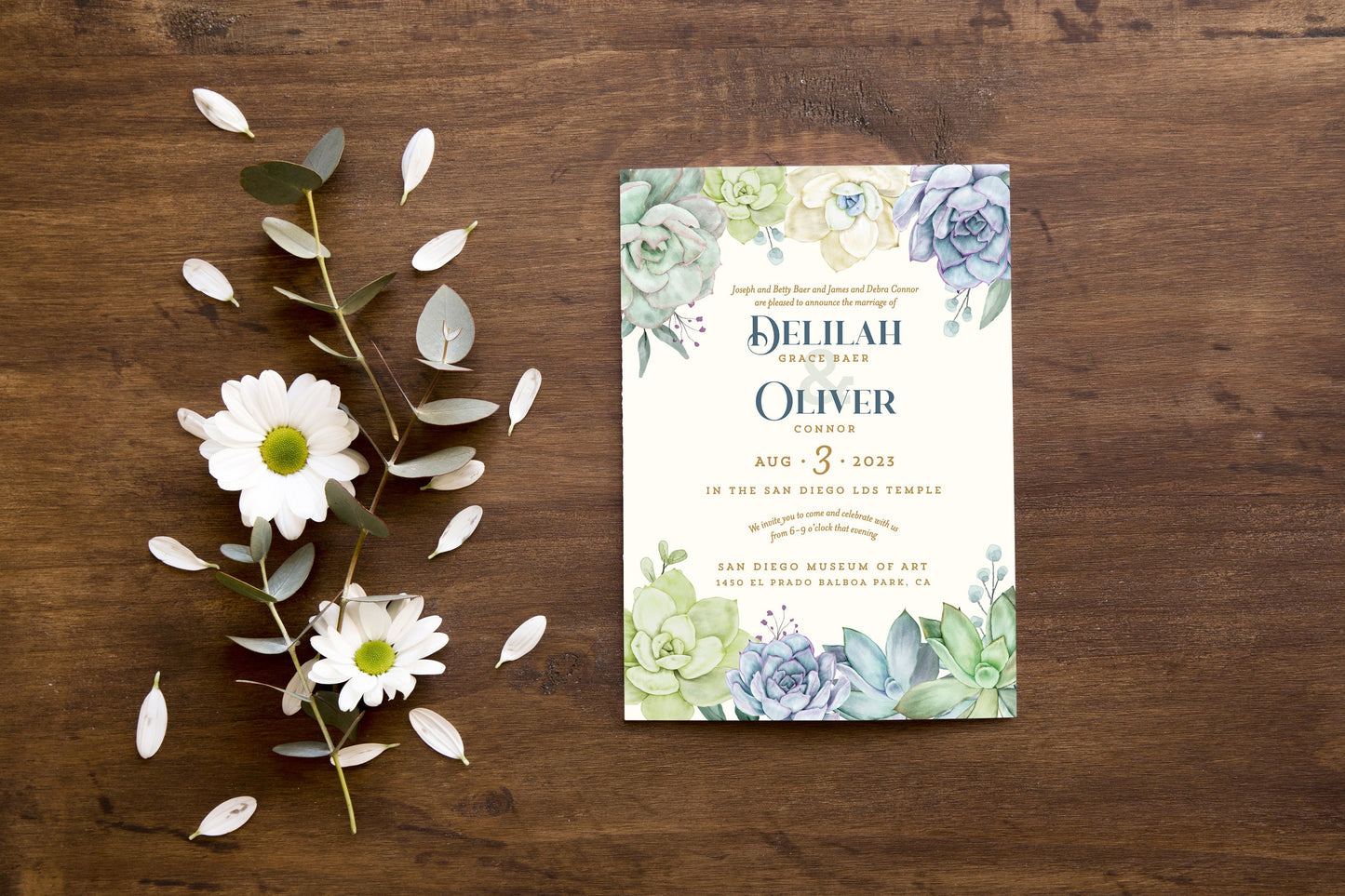 Boho Succulent Wedding Invitation Template (Printable Download)