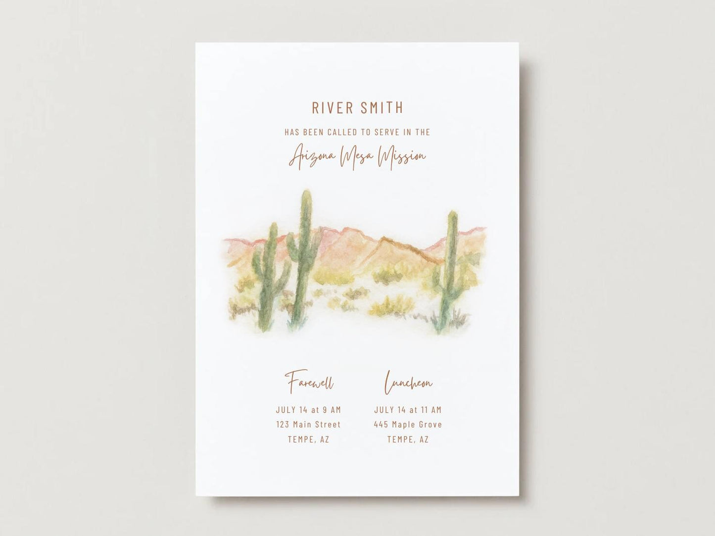 Cactus Farewell Luncheon Invitation: LDS Missionary Announcement (Canva Template)
