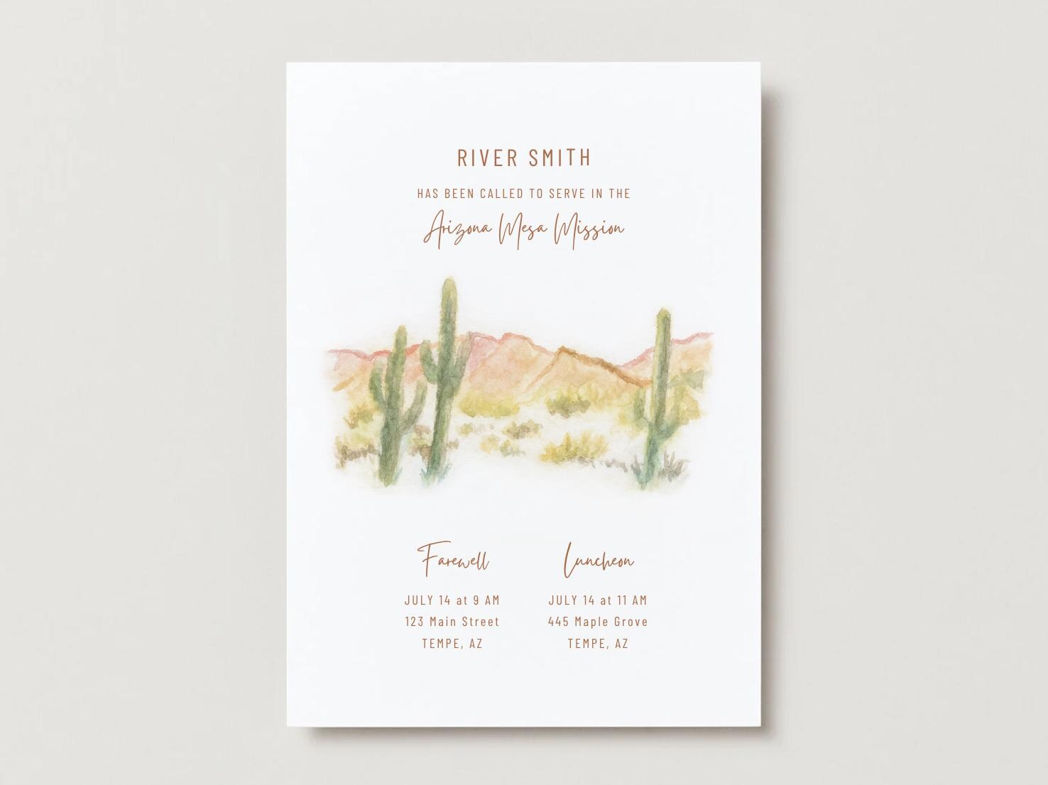 Cactus Farewell Luncheon Invitation: LDS Missionary Announcement (Canva Template)