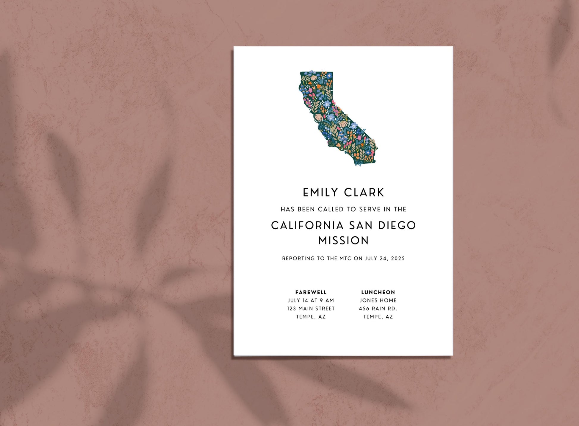 Floral California Missionary Farewell Invitation: LDS Luncheon (Printable or Digital)