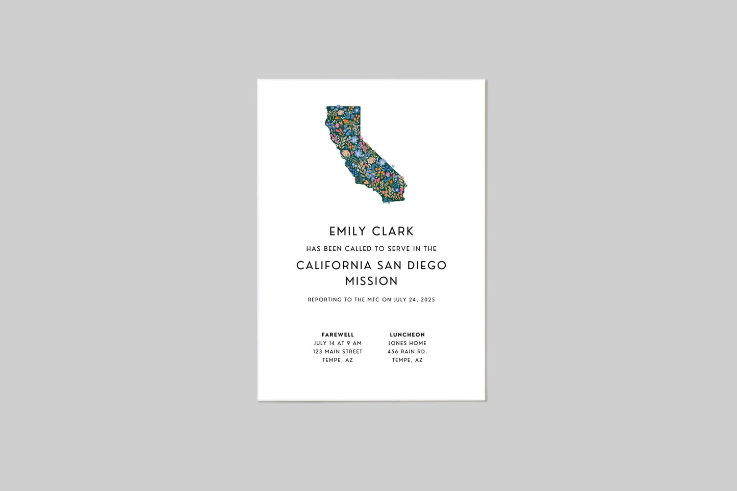 Floral California Missionary Farewell Invitation: LDS Luncheon (Printable or Digital)