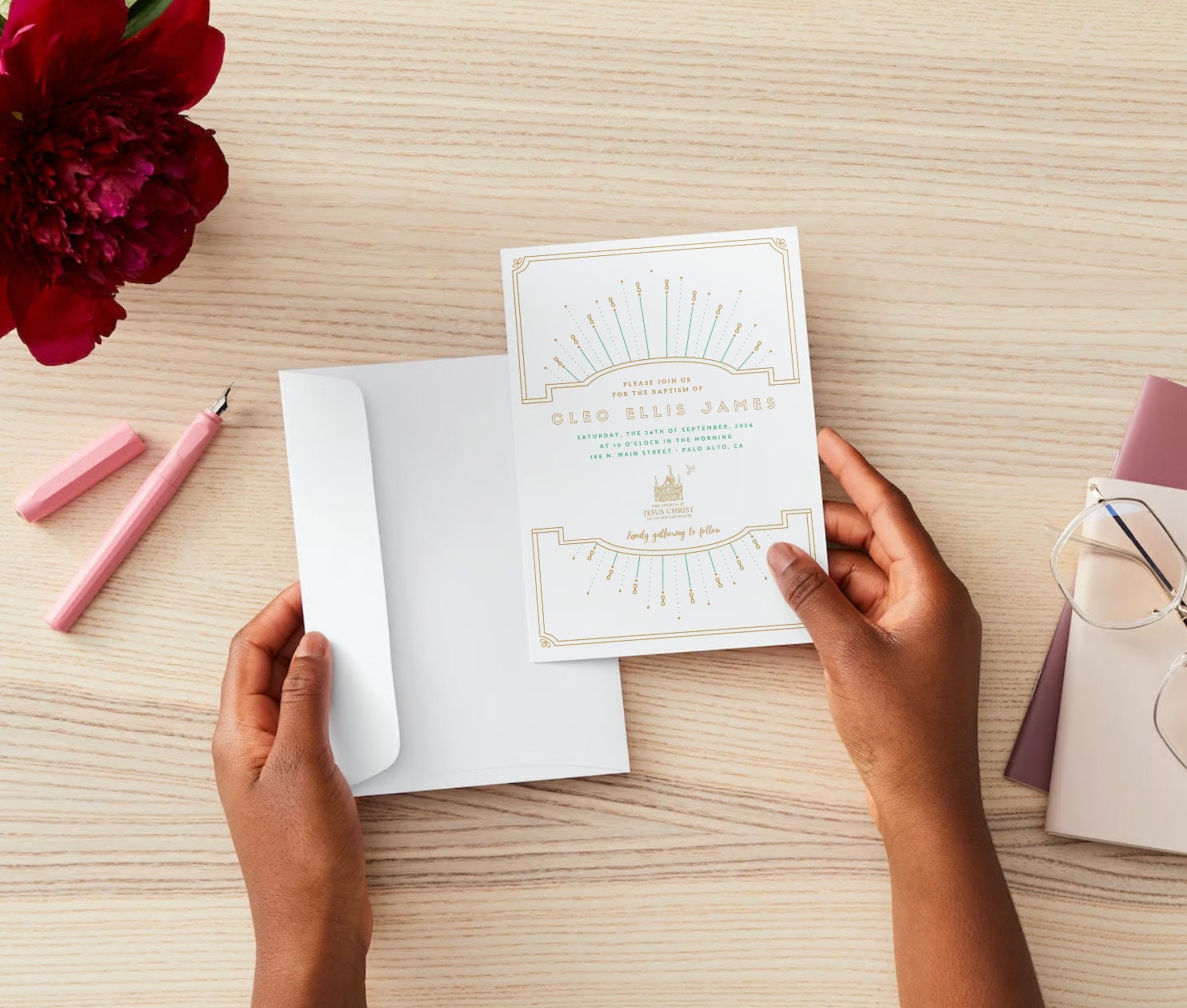 Gold Baptism Announcement Template: Elegant Printable Invitation (Digital Download)