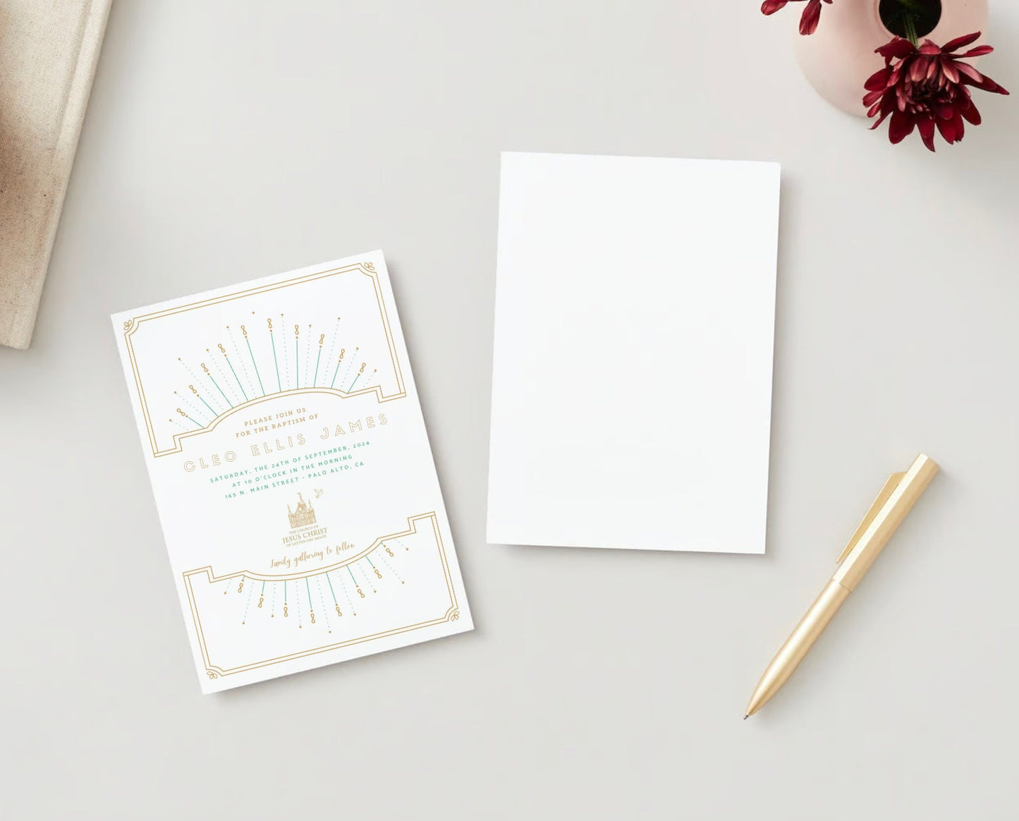 Gold Baptism Announcement Template: Elegant Printable Invitation (Digital Download)