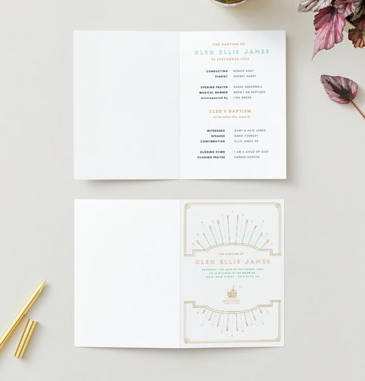 Gold & Teal Baptism Program Template: LDS Printable (Digital Download)
