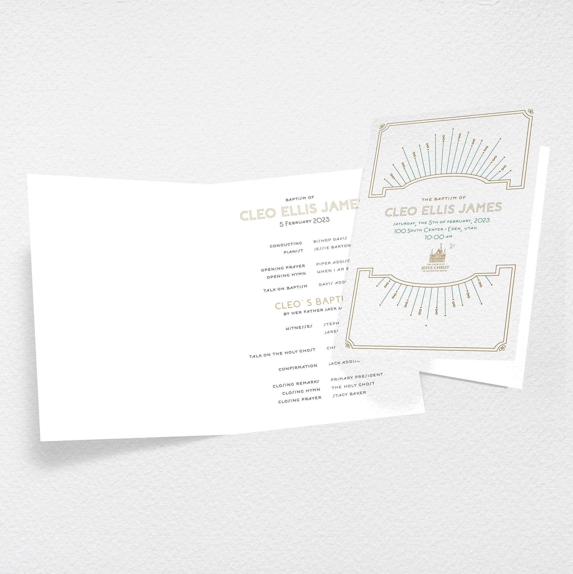 Gold & Teal Baptism Program Template: LDS Printable (Digital Download)