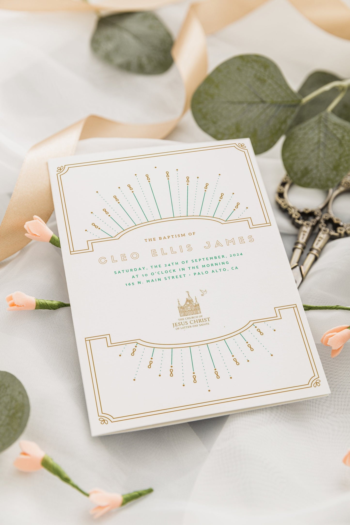 Gold & Teal Baptism Program Template: LDS Printable (Digital Download)