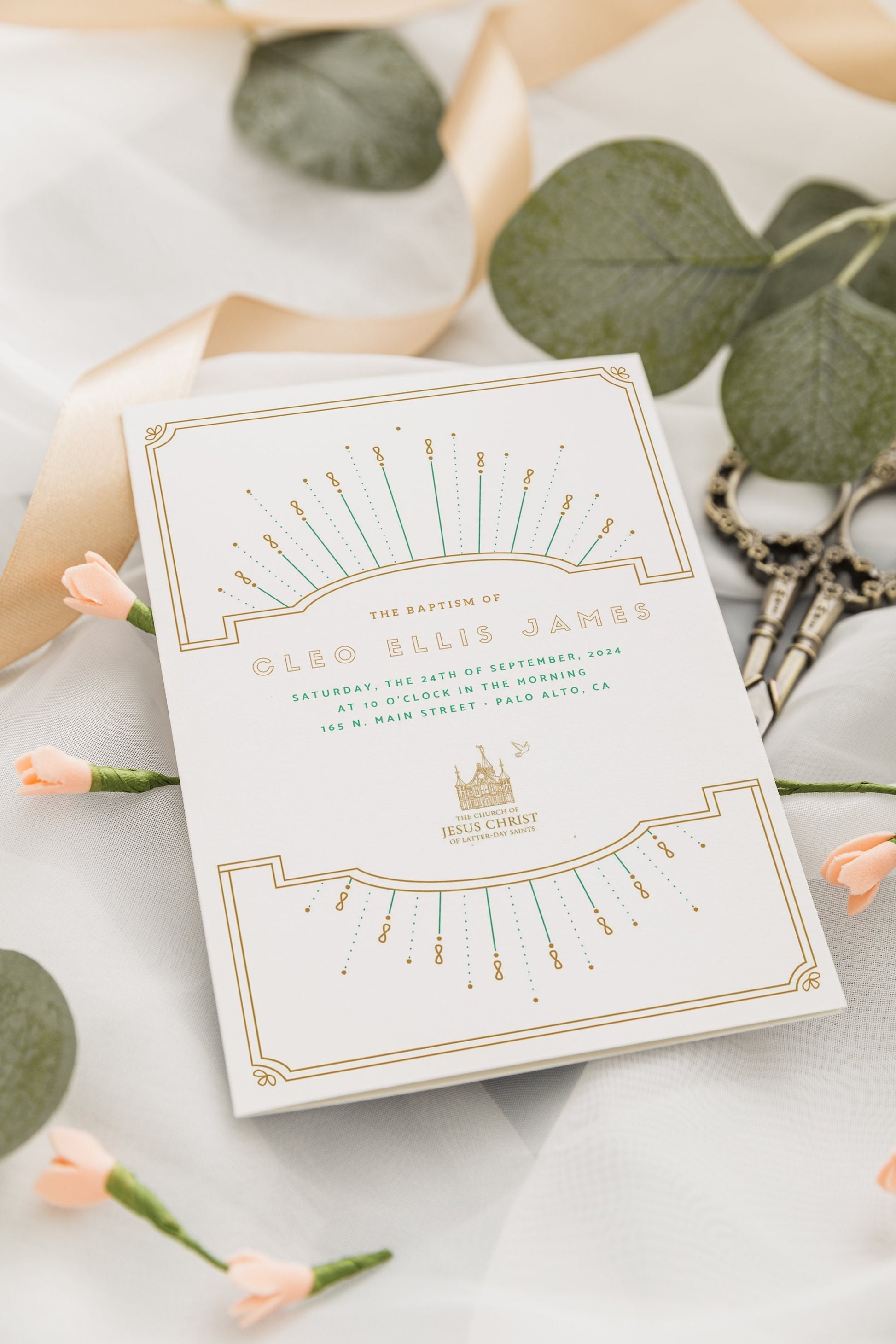 Gold & Teal Baptism Program Template: LDS Printable (Digital Download)