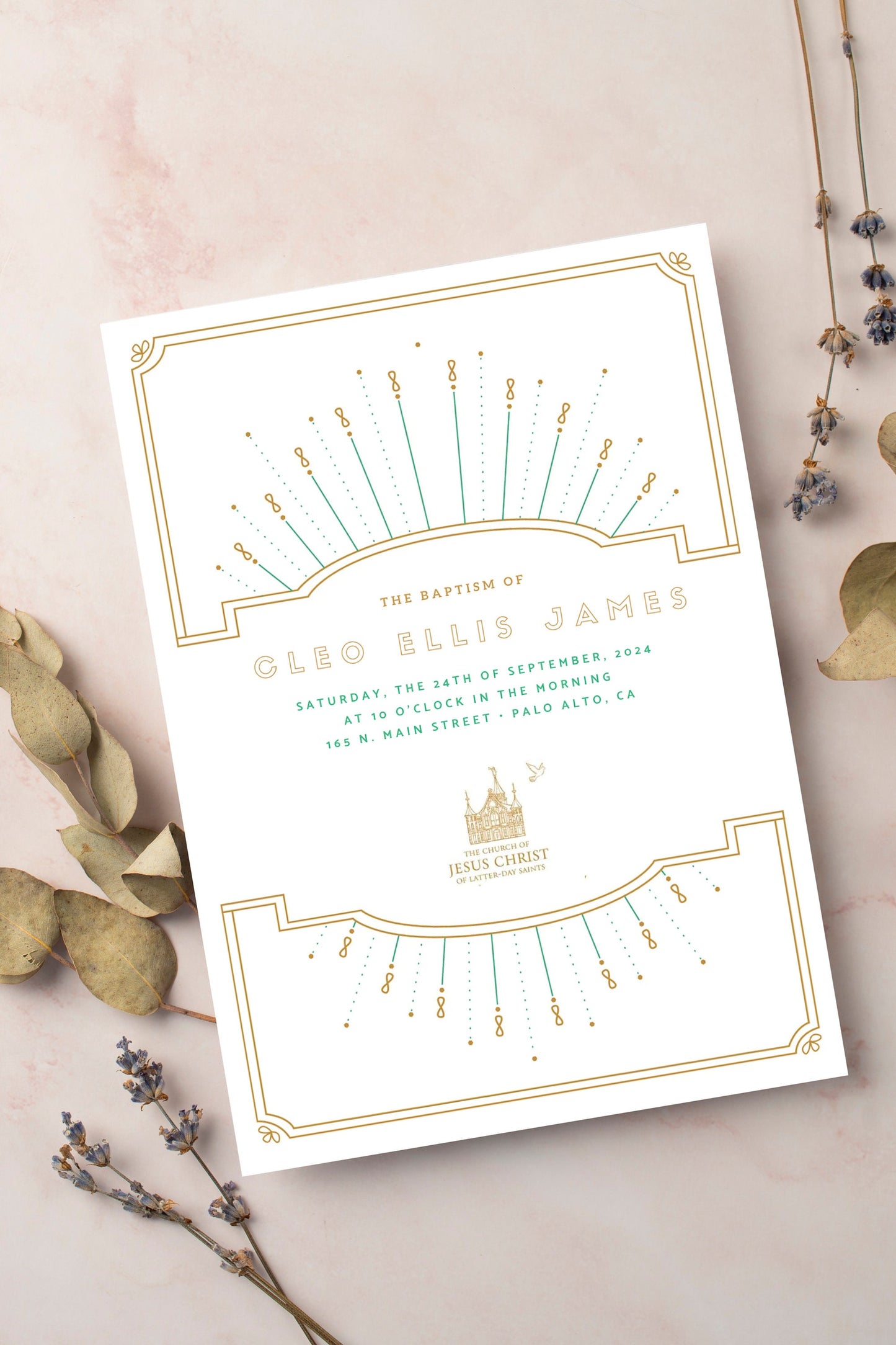 Gold & Teal Baptism Program Template: LDS Printable (Digital Download)
