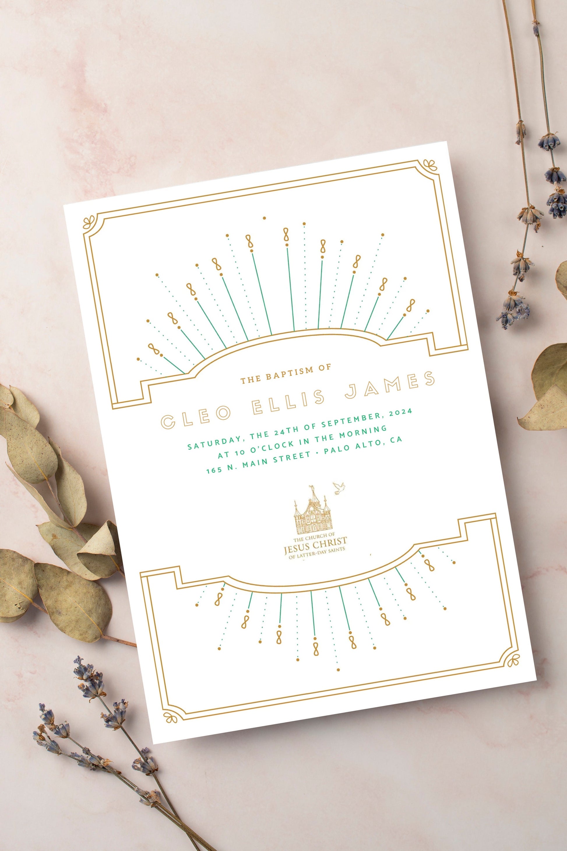 Gold & Teal Baptism Program Template: LDS Printable (Digital Download)