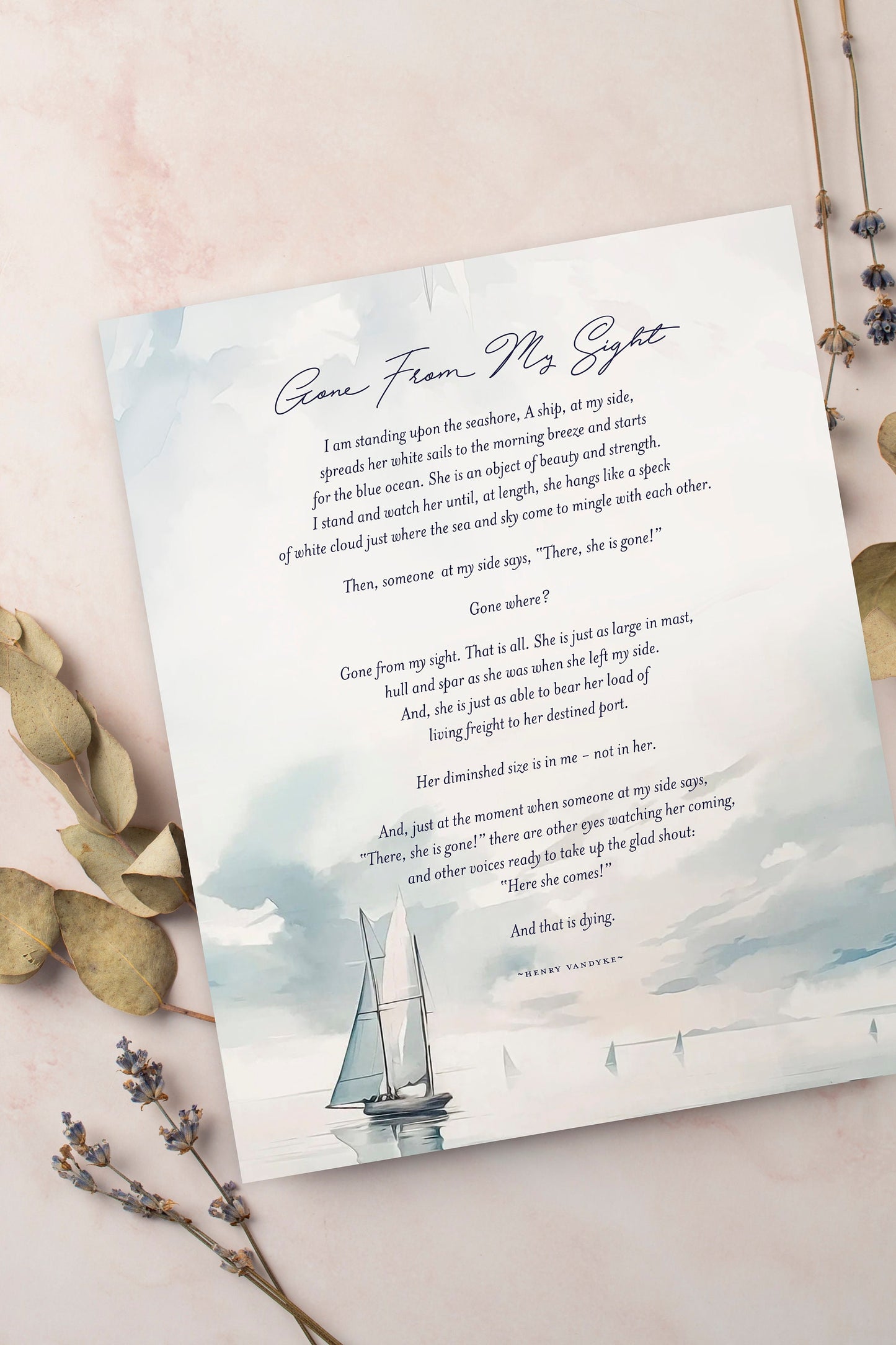 Gone From My Sight Poem Print: Sympathy Gift, Funeral Poem (Digital Download)