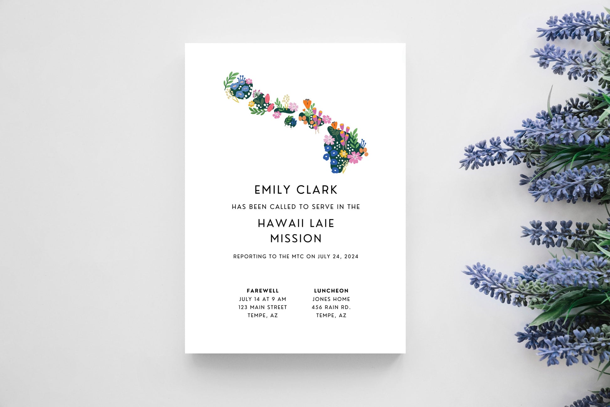 Hawaii Missionary Farewell Invitation: Floral Design (Digital Invitation)