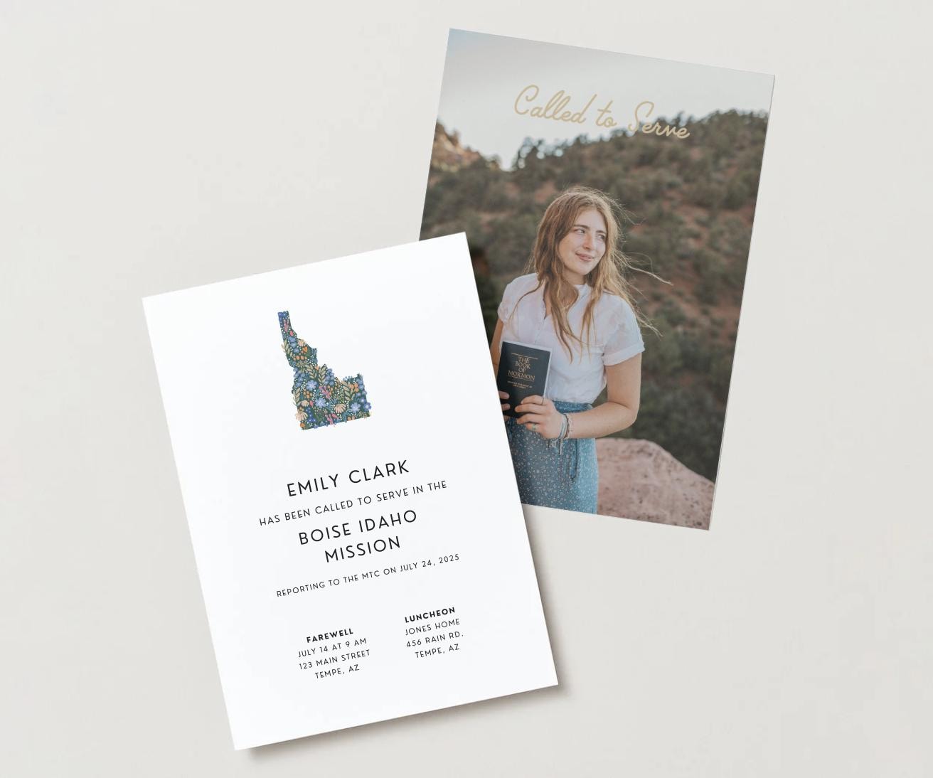 Idaho Missionary Farewell Invitation: Floral Luncheon Announcement (Canva Template, Digital Download