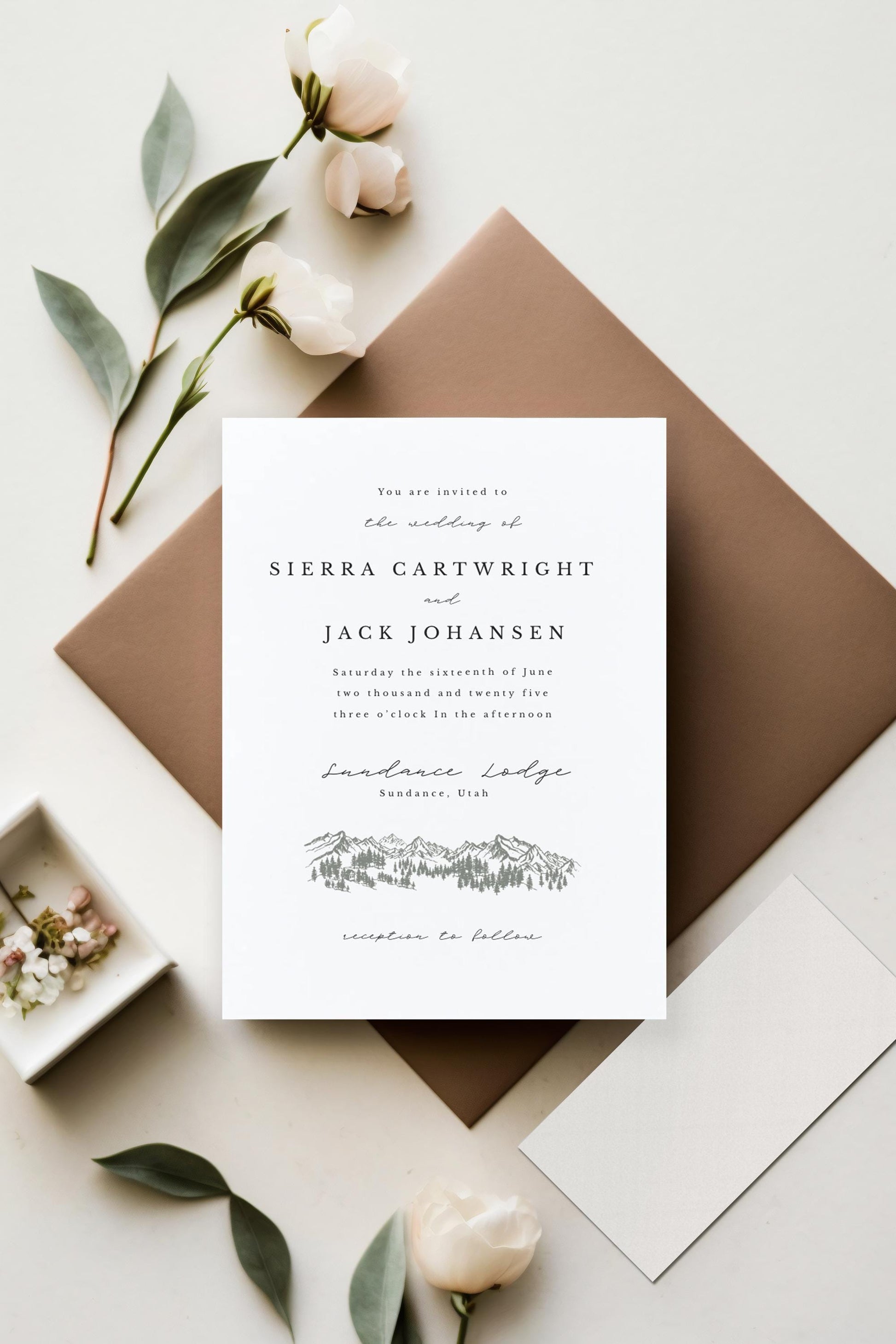 Mountain Pine Wedding Invitation Template: Elegant Printable (Canva, 5x7" Digital Download)