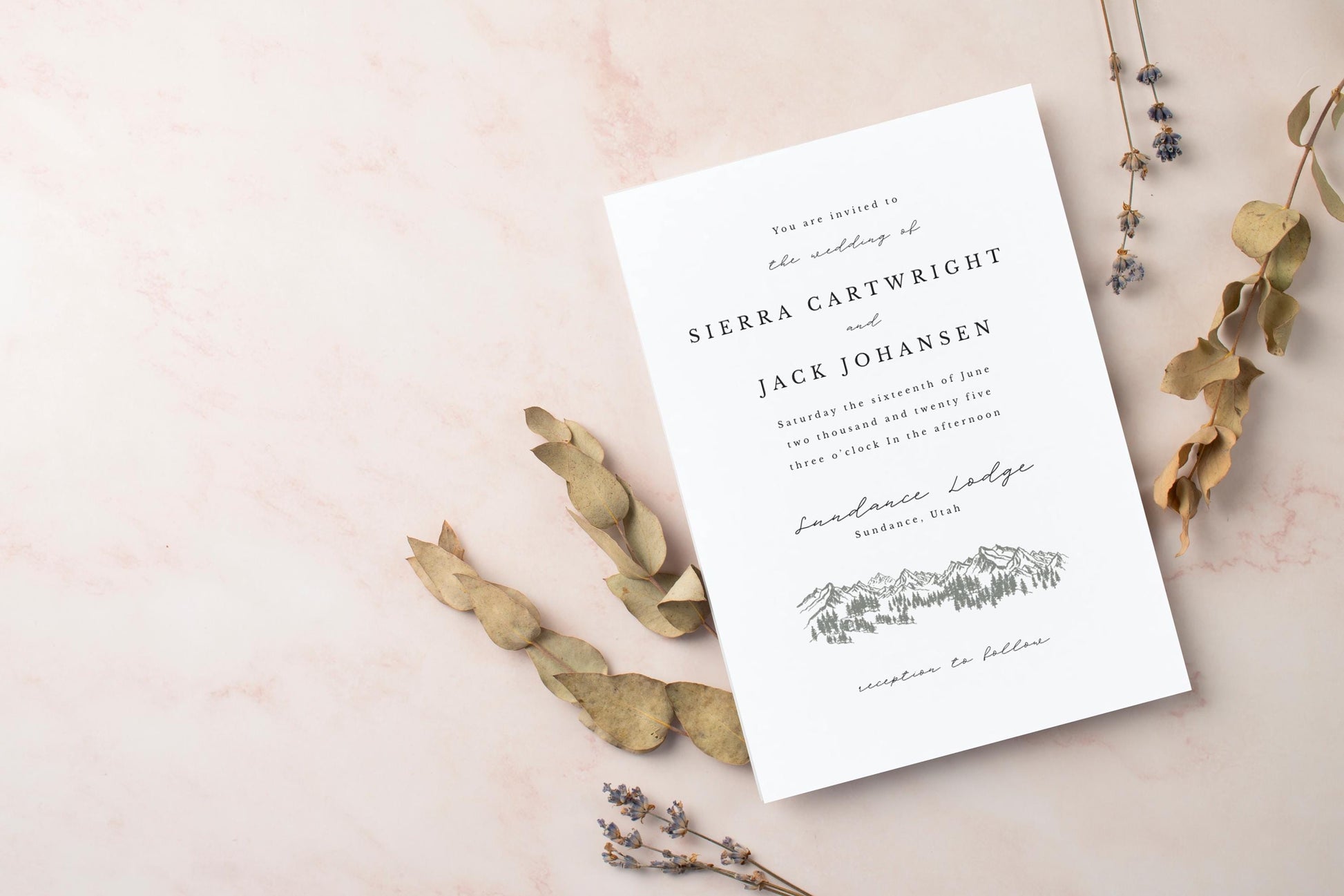 Mountain Pine Wedding Invitation Template: Elegant Printable (Canva, 5x7" Digital Download)