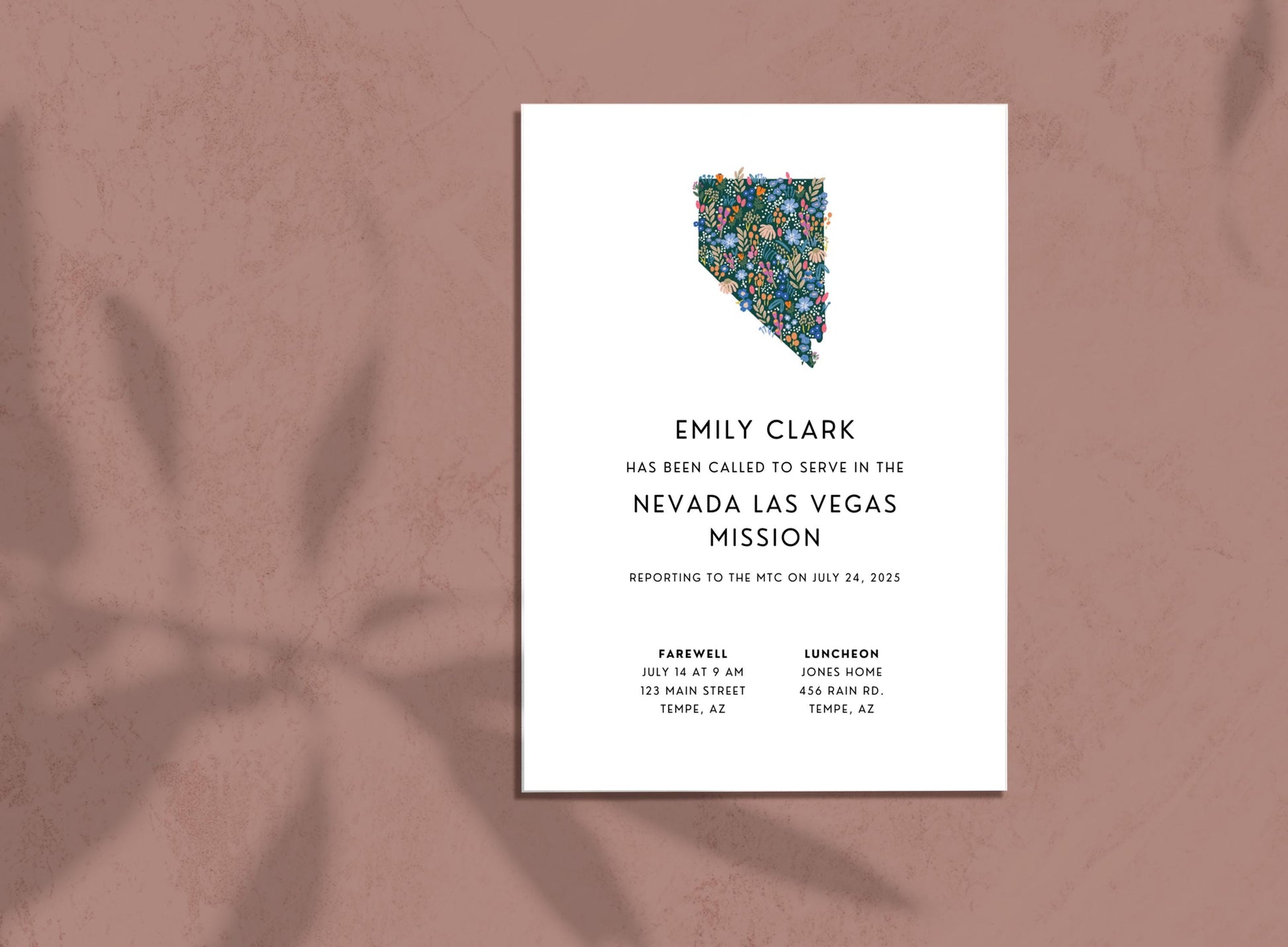 Nevada Missionary Farewell Invitation: Floral Design (Printable or Digital)