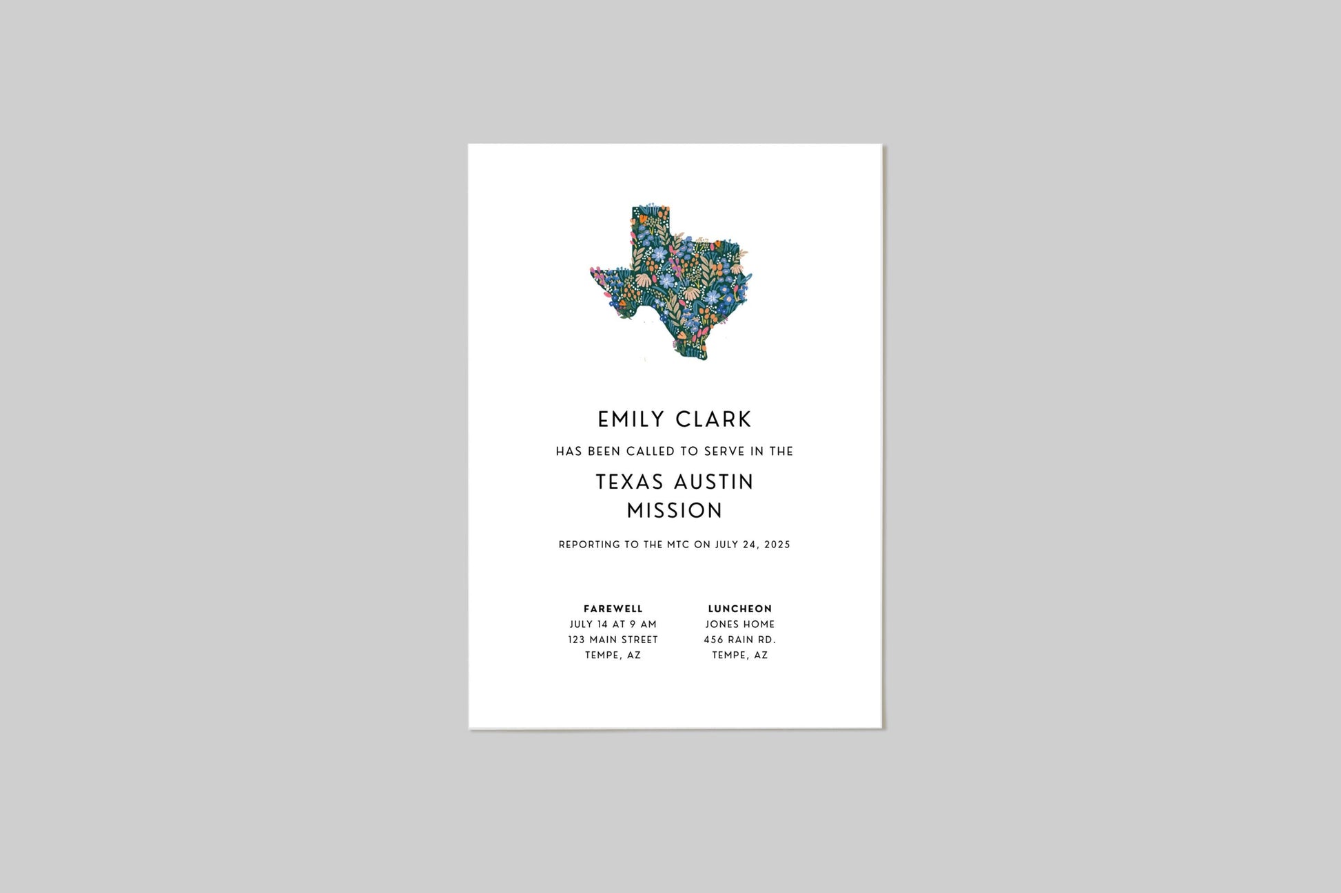 Texas Missionary Farewell Invitation: Floral Design (Printable or Digital)