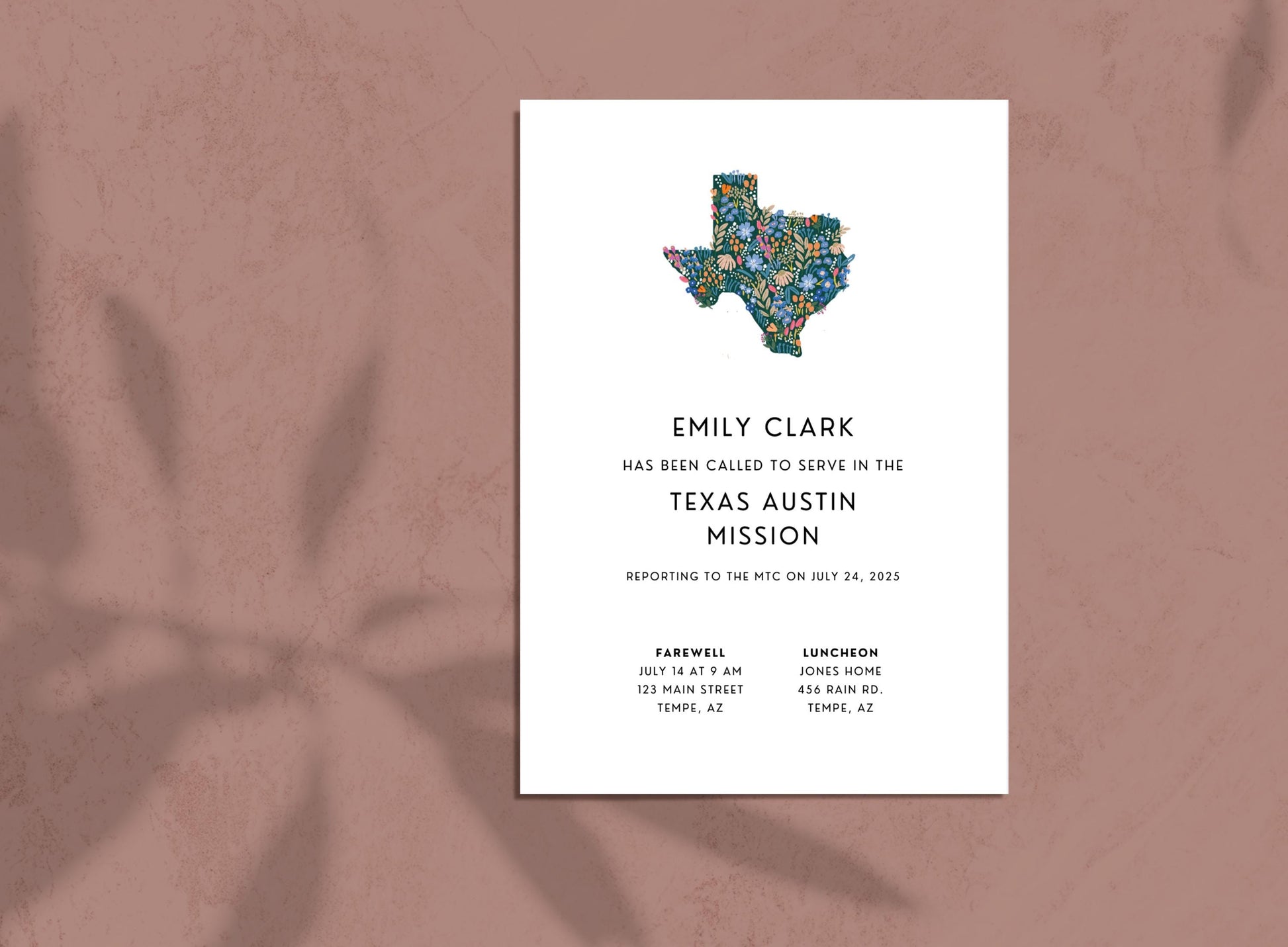 Texas Missionary Farewell Invitation: Floral Design (Printable or Digital)