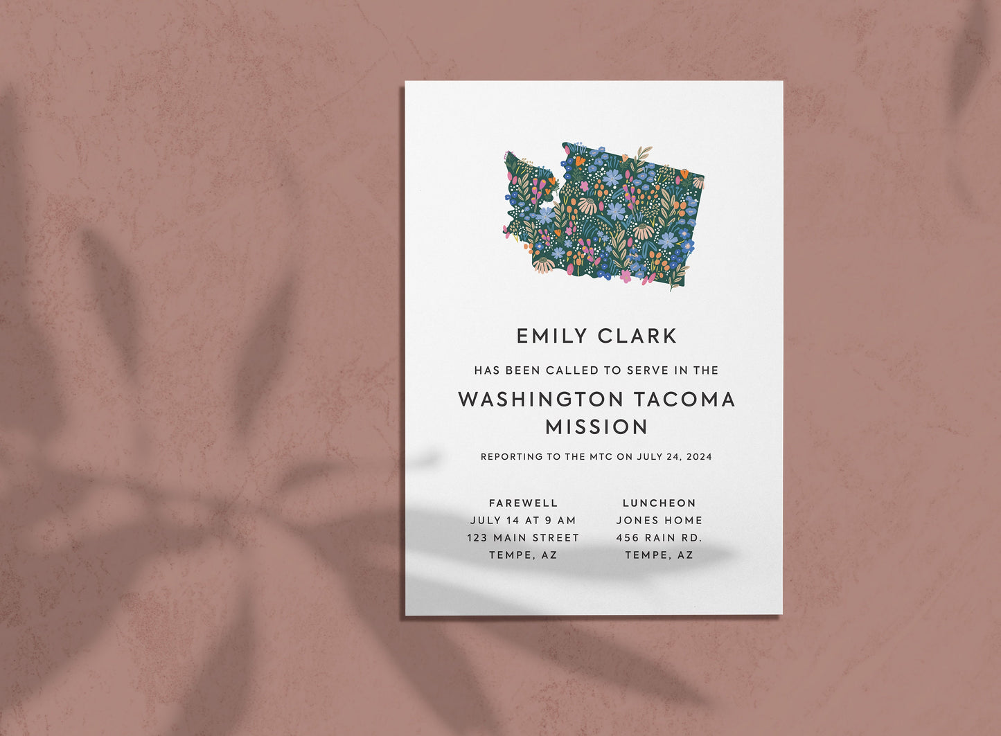 Washington State Mission Farewell Invitation: Floral Design (Digital)