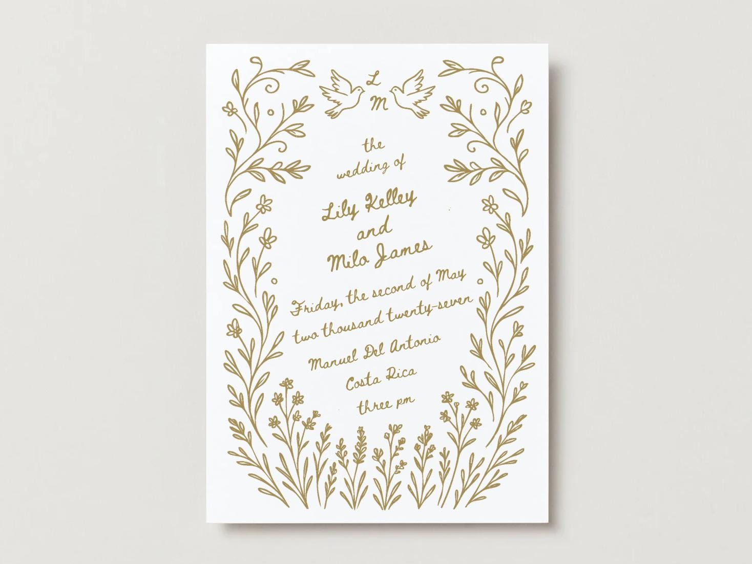 Wildflower Dove Wedding Invitation Template: Hand-Drawn Floral (Digital)