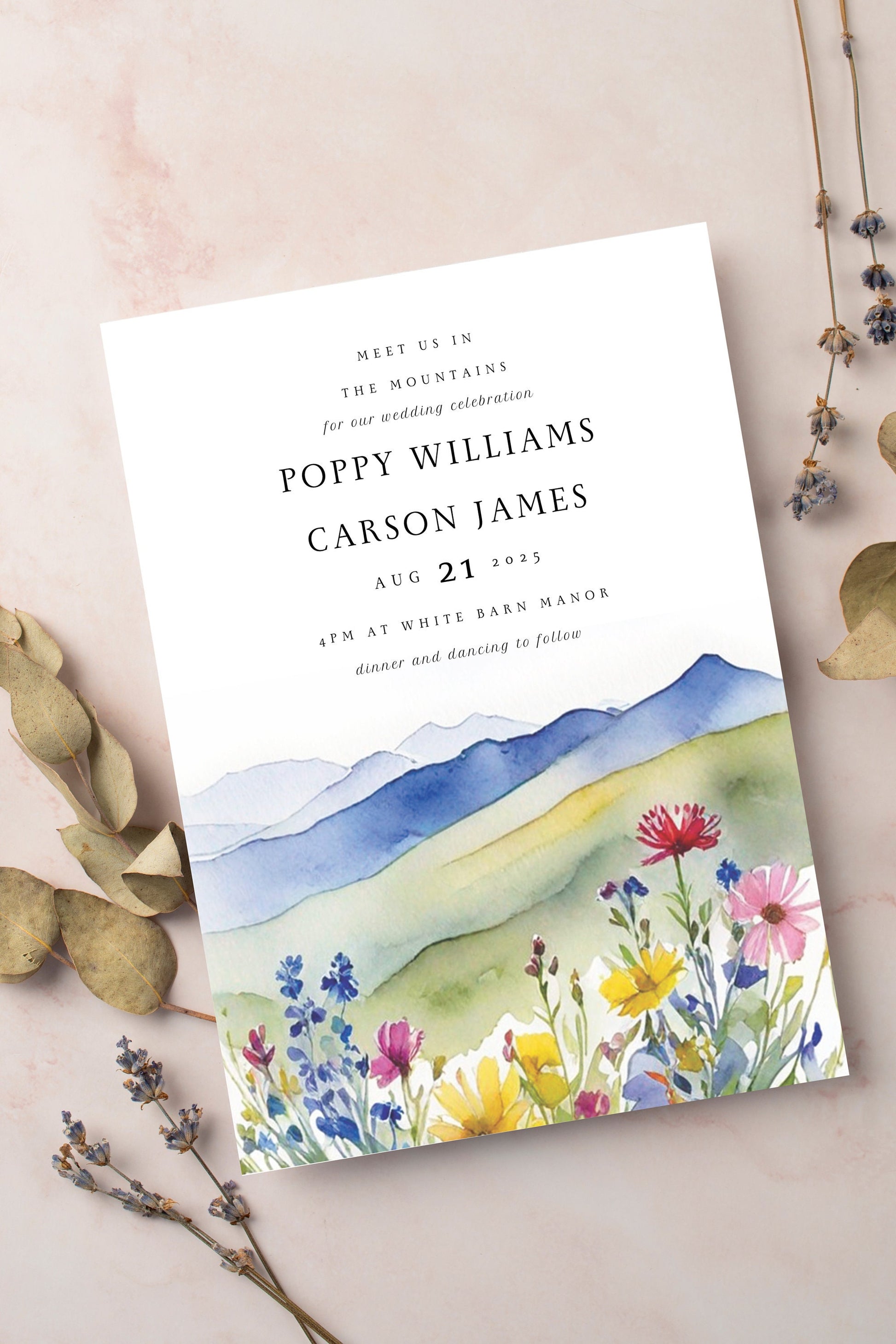 Wildflower Mountain Wedding Invitation Template (Digital Download)