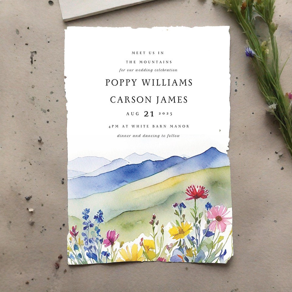 Wildflower Mountain Wedding Invitation Template (Digital Download)