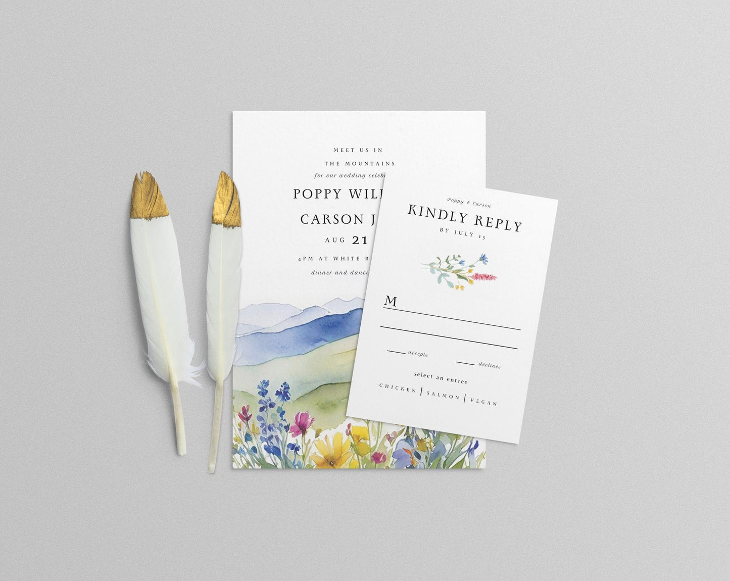 Wildflower Mountain Wedding Invitation Template (Digital Download)