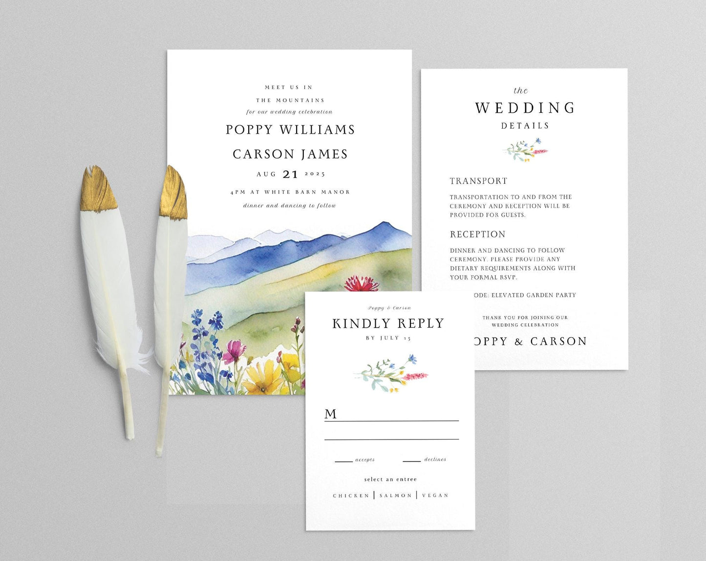 Wildflower Mountain Wedding Invitation Template (Digital Download)