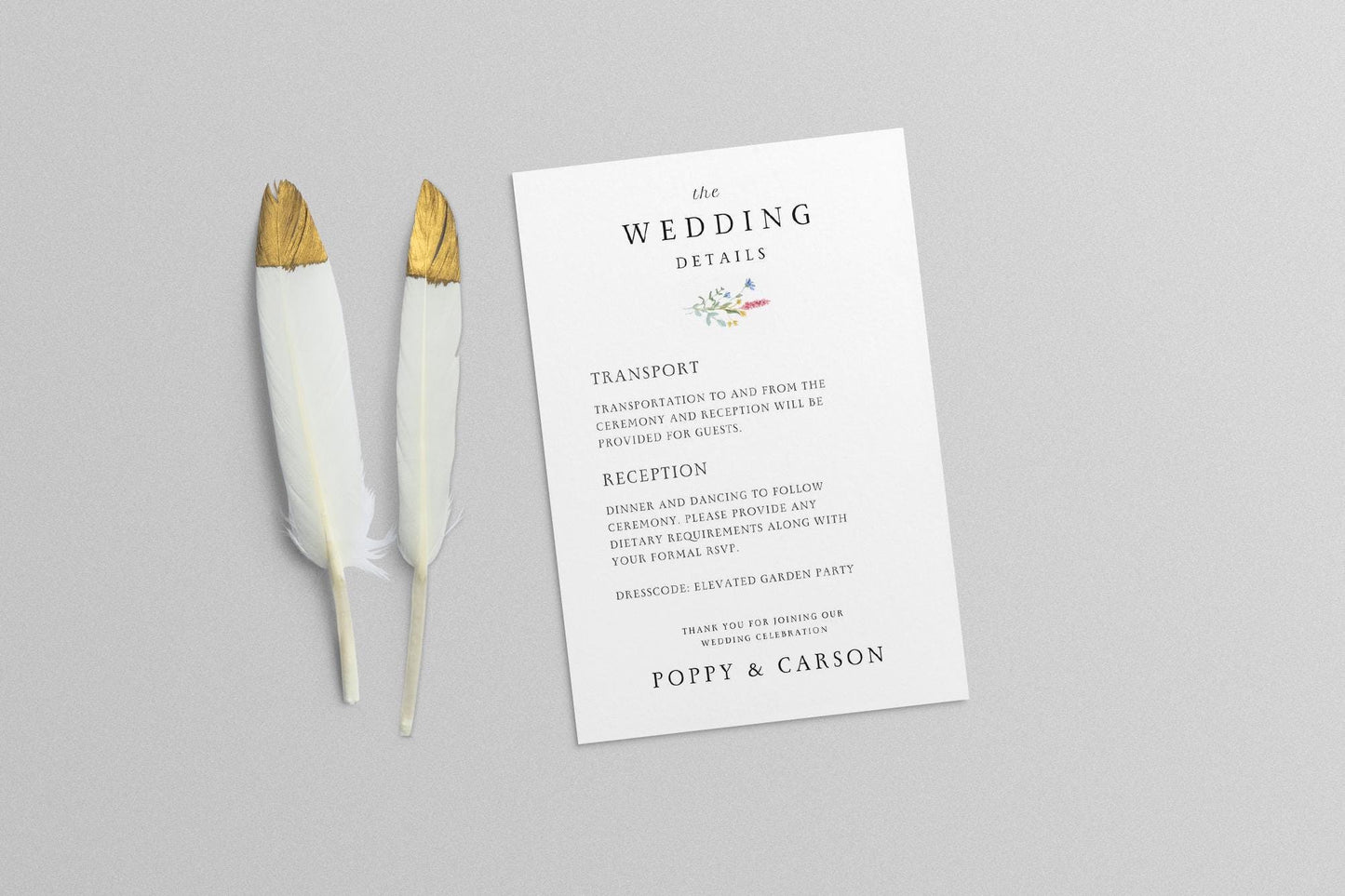 Wildflower Wedding Details Card Template: Mountain Floral (Editable Canva Template)