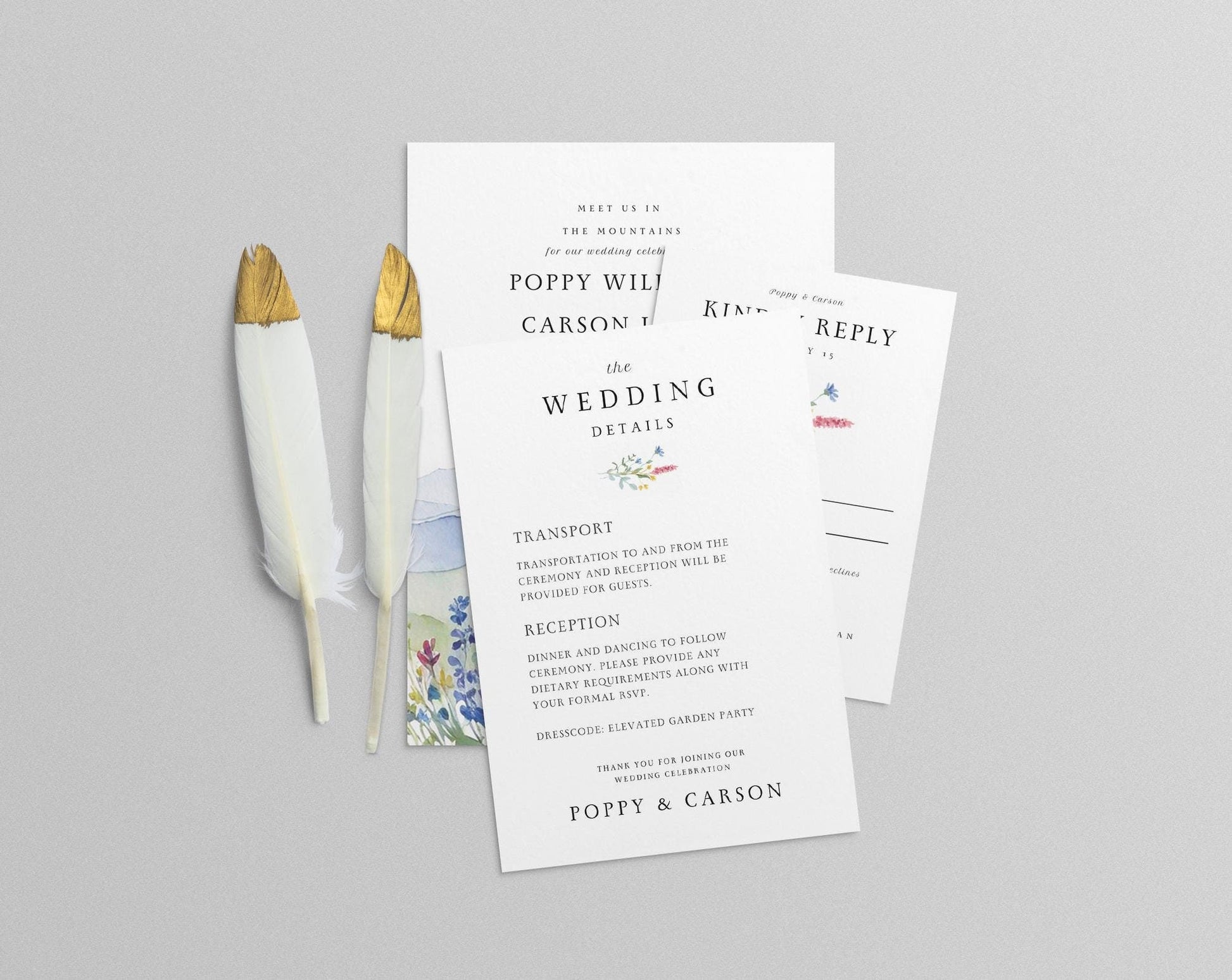 Wildflower Wedding Details Card Template: Mountain Floral (Editable Canva Template)