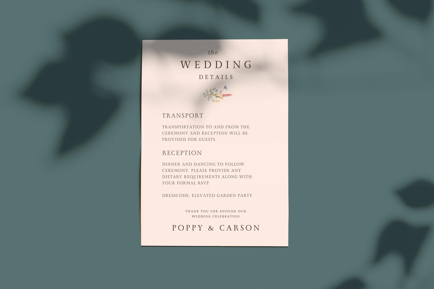 Wildflower Wedding Details Card Template: Mountain Floral (Editable Canva Template)