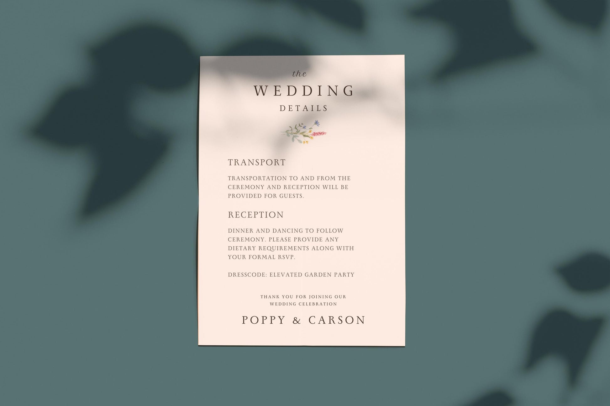 Wildflower Wedding Details Card Template: Mountain Floral (Editable Canva Template)