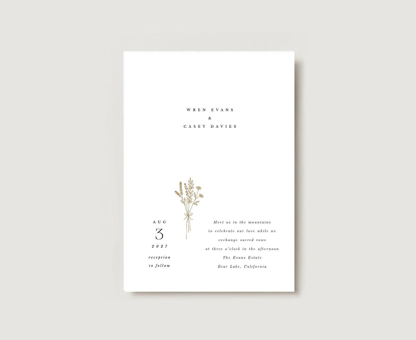 Wildflower Wedding Invitation Template: Minimalist Mountain Ceremony (Digital)
