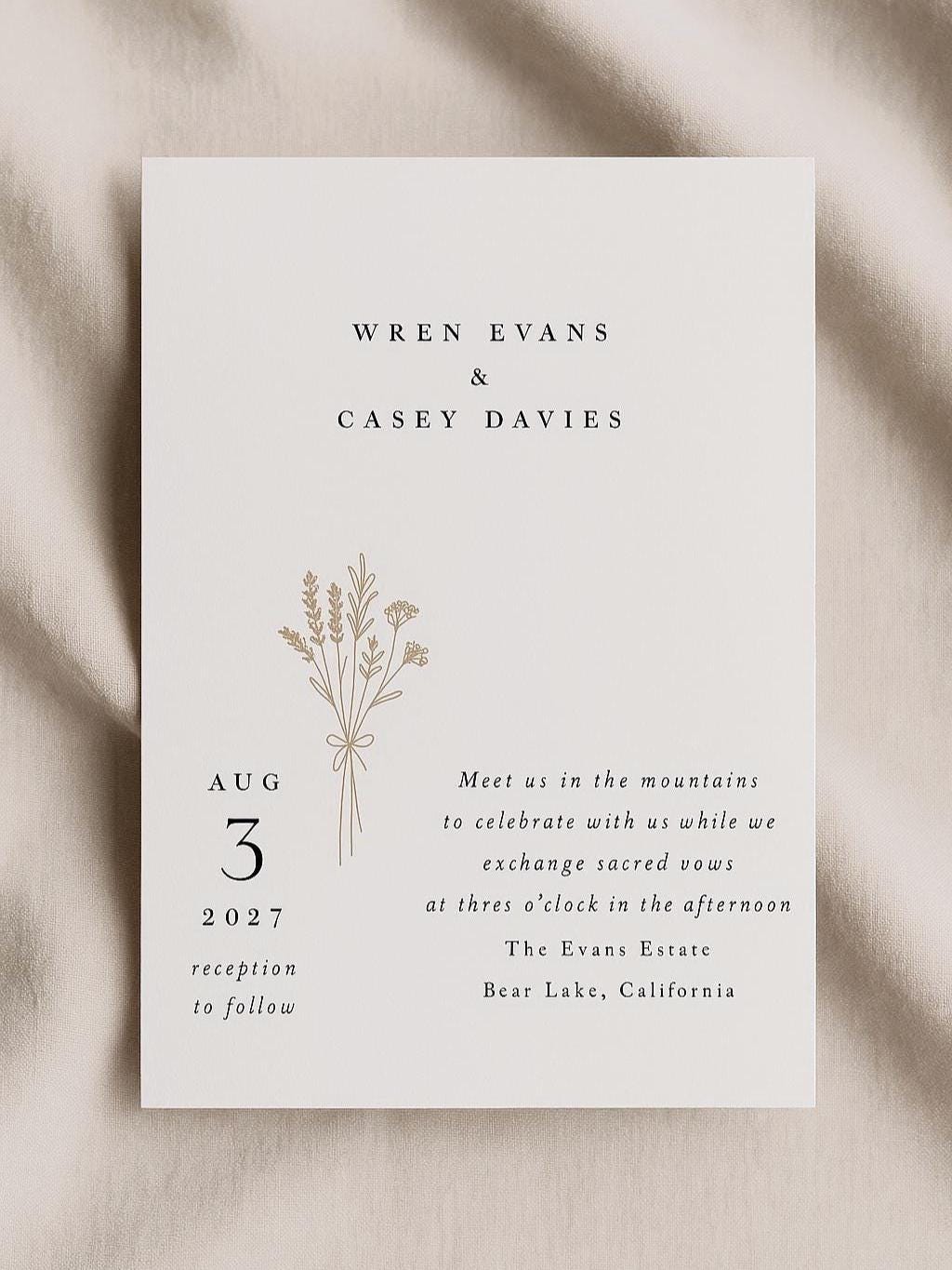 Wildflower Wedding Invitation Template: Minimalist Mountain Ceremony (Digital)