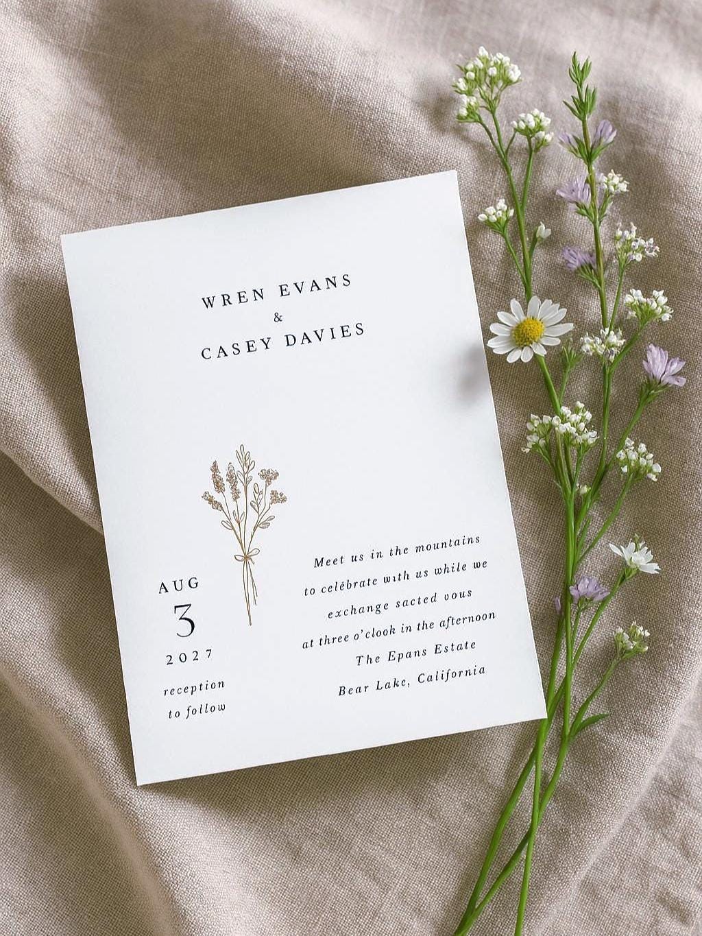 Wildflower Wedding Invitation Template: Minimalist Mountain Ceremony (Digital)