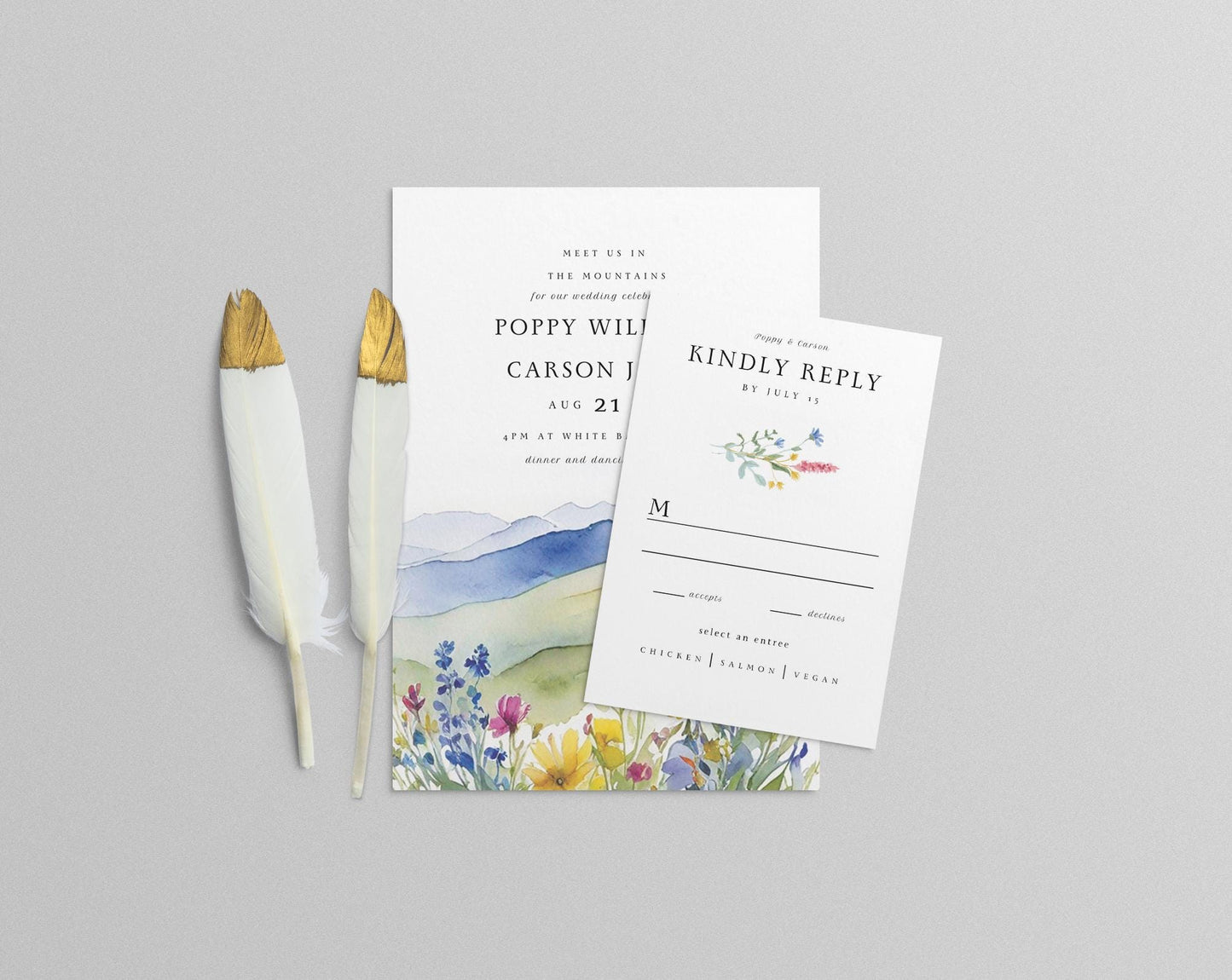 Wildflower Wedding RSVP Card Template: Mountain Floral (Canva Template)