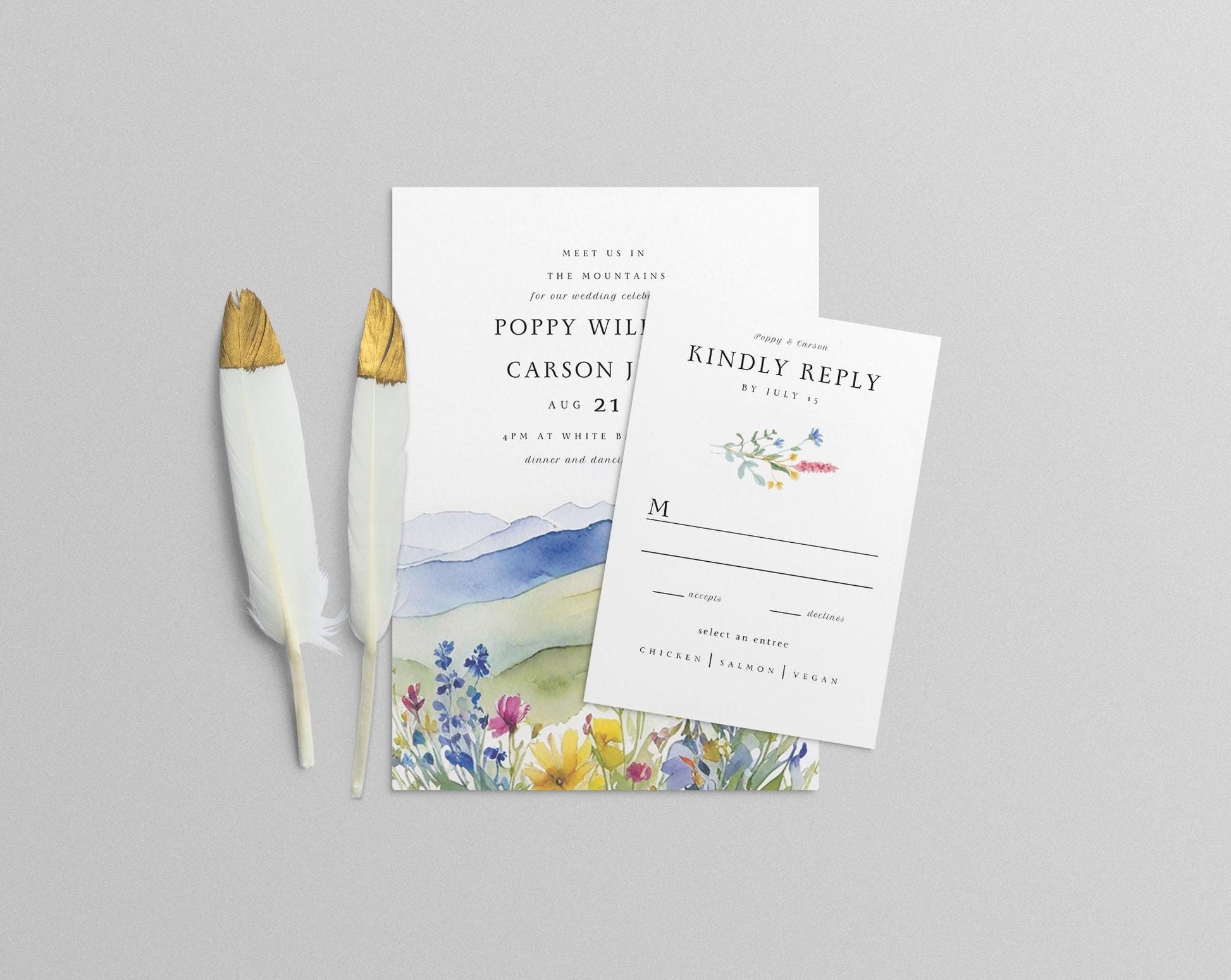 Wildflower Wedding RSVP Card Template: Mountain Floral (Canva Template)