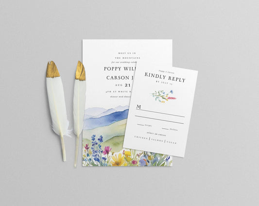 Wildflower Wedding RSVP Card Template: Mountain Floral (Canva Template)