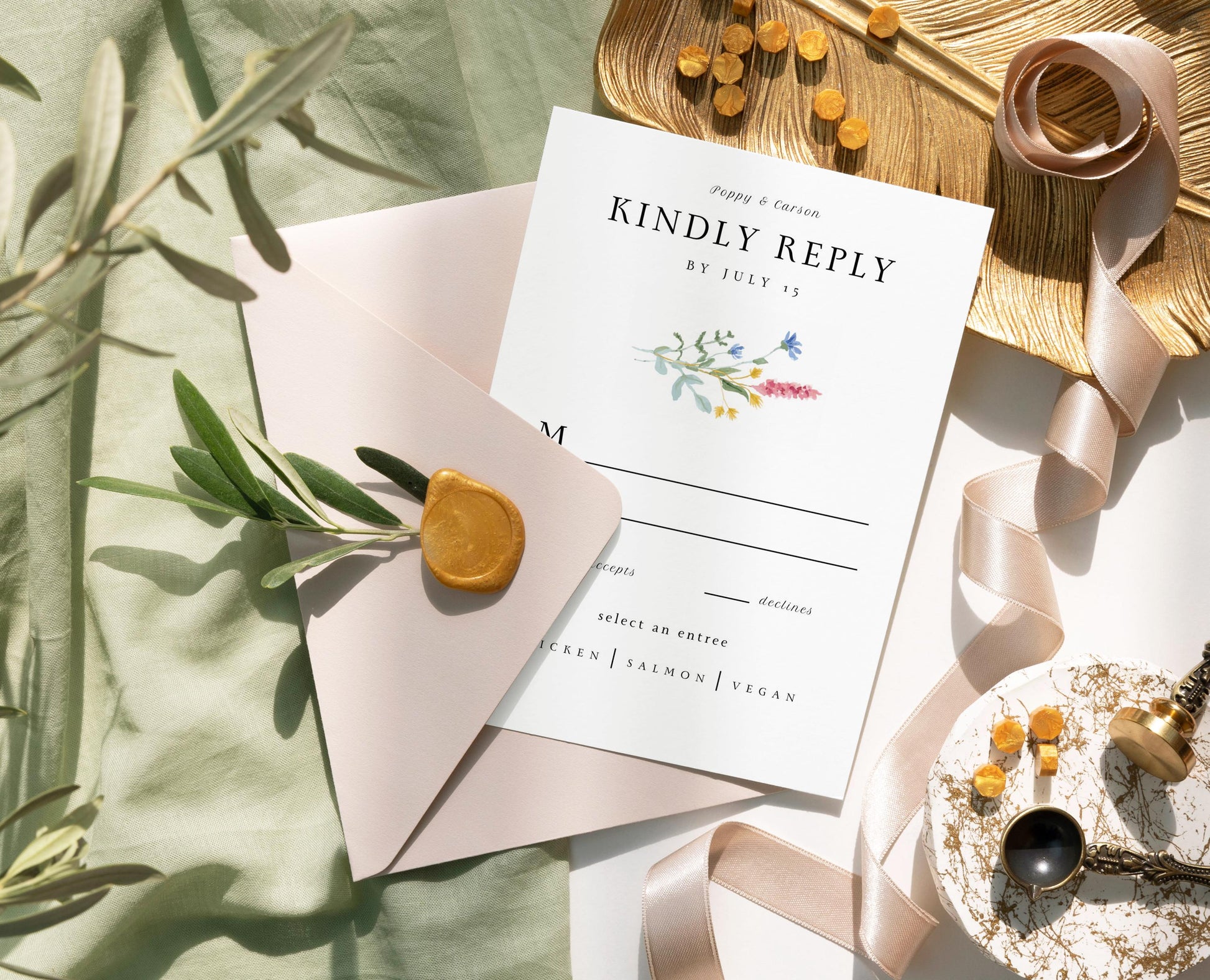 Wildflower Wedding RSVP Card Template: Mountain Floral (Canva Template)