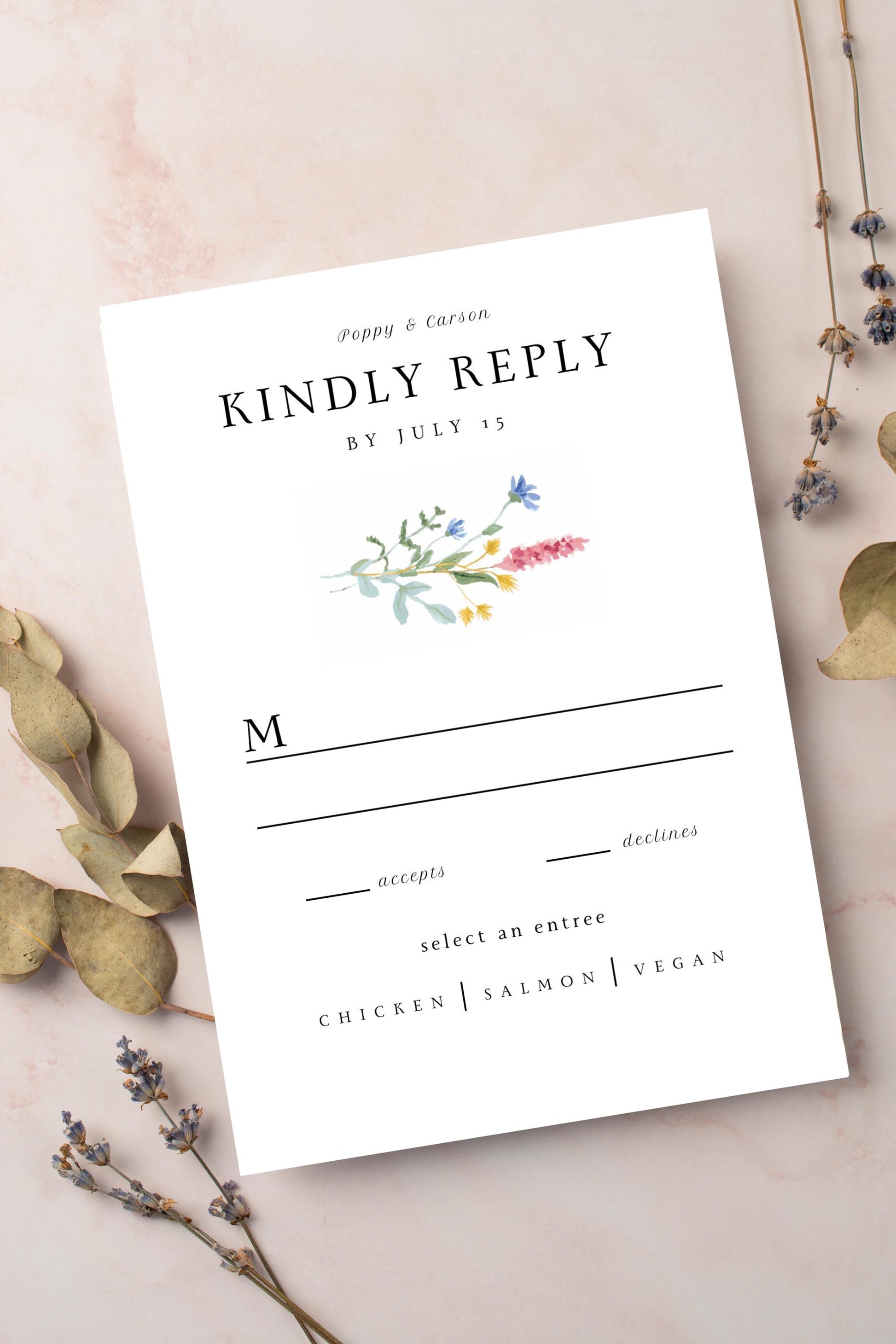Wildflower Wedding RSVP Card Template: Mountain Floral (Canva Template)